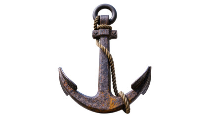 Rusty metal anchor with thick rope, isolated on transparent background © Maria