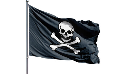 Fototapeta premium Black pirate flag with skull and crossbones, isolated on transparent background