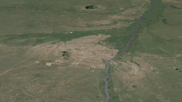 Oblique aerial 3D illustration of Juba, South Sudan