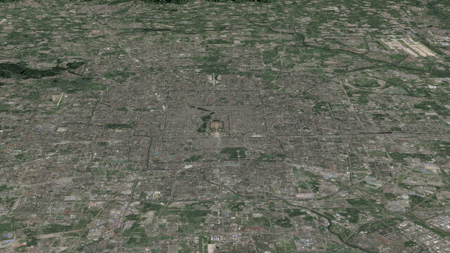 Oblique aerial 3D illustration of Beijing, China