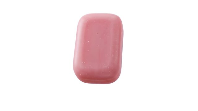 Smooth 3D render of a clean pink bar soap, isolated on a light background with soft natural shadows. Perfect for personal care branding, cosmetic packaging design, bathroom hygiene promos, spa marketi