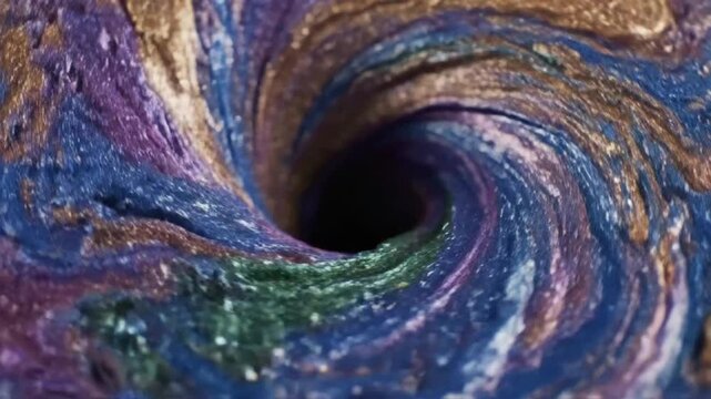 Abstract swirls form a colorful spiral pattern with rich details and smooth transitions in a close view on a textured surface