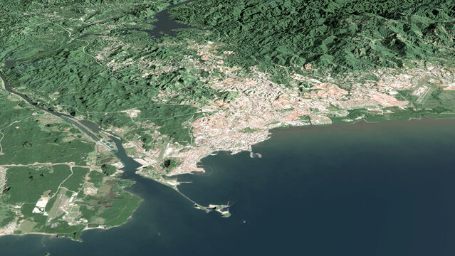 Oblique aerial 3D illustration of Panama City, Panama