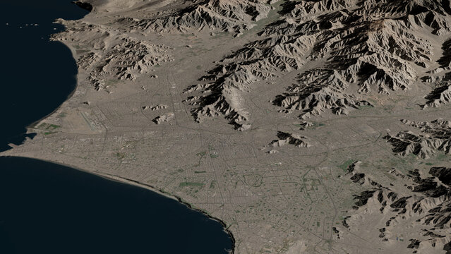 Oblique aerial 3D illustration of Lima, Peru