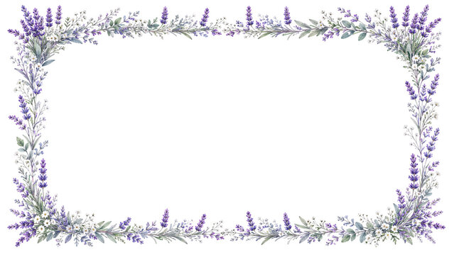 Lavender Floral Frame with Botanical Border and Copy Space