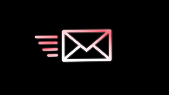 Animated envelope mail icon representing email messaging communication on Black background