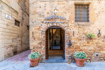 Obraz premium Pienza, Italy - April 23, 2026 : The Pienza Old Town street view in Italy