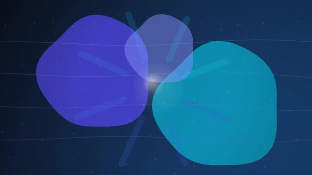 Abstract background with overlapping transparent geometric shapes and lines on a dark blue background