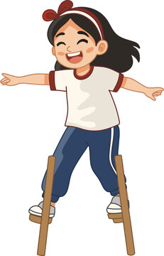 Kid balancing on stilts happily