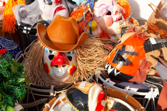Basel carnival 2026. Group of colorful carnival masks