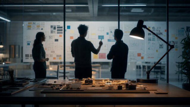 Startup Team Presenting Prototype In Glass Office