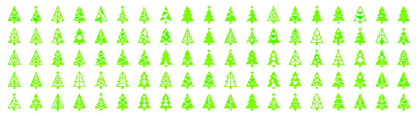 Obraz premium Collection of Hand-Drawn Green Evergreen Tree Icons on White