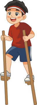 Kid standing relaxed on stilts