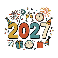 Naklejka premium Colorful hand drawn illustration celebrating the arrival of the year 2027
