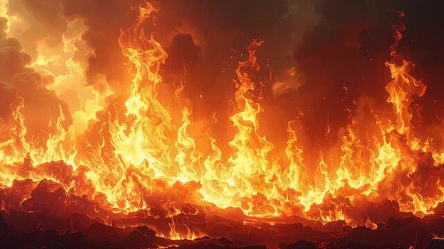 Fire overlay loop with vertical flames and heat distortion forming glowing intense atmosphere