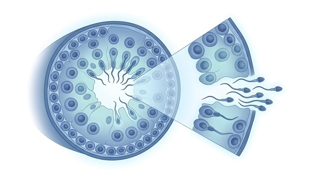 Cross section of seminiferous tubules showing sperm production