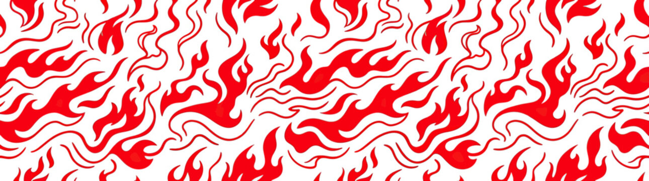 Red Flames Seamless Pattern on White Background
