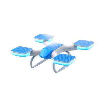 Futuristic Solar-Powered Quadcopter Drone with Modern 3D Design Features, isolated on transparent background.