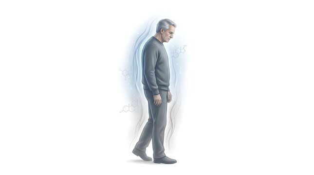 Man walking with a sense of fatigue or low energy