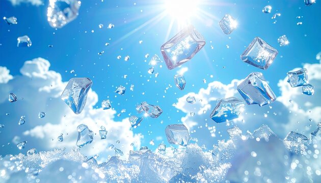 真夏の青空から氷の粒が降り注ぐ爽快感あふれるライブフォト風景