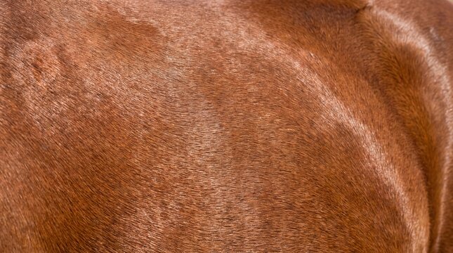 Brown horse fur texture close up. Detailed chestnut equine coat background.