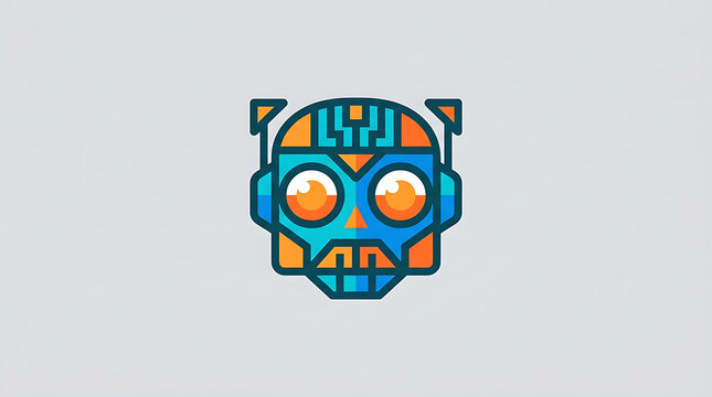 Colorful Geometric Robot Head Mascot Vector Illustration