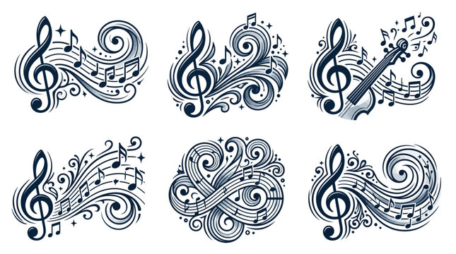 Musical notes swirl in elegant patterns to represent a symphony of melodies and creative artistic expression.