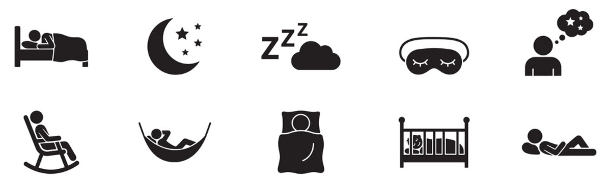 Zzz bed sleep snore icons snooze nap Z sound . Sleepy yawn or insomnia sleeper alarm clock Zzz line icons of goodnight deep sleep, bored or tired. Vector Illustration.