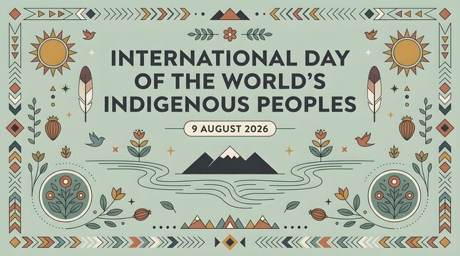 Floral ornament and geometric pattern with text for indigenous peoples day
