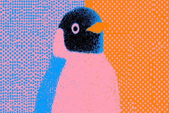 tropical bird graphic done in stipple style