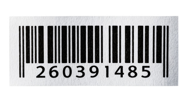 Black barcode with numbers 260391485, isolated on transparent background