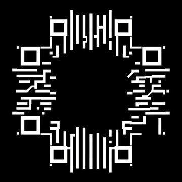 Geometric QR code design with white lines on black background, pattern, art