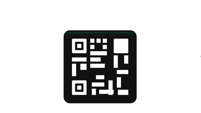 Black QR Code with Green Scan Line on White Background.