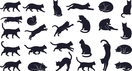 Fototapeta premium Wild Animal Silhouettes Vector Set with Cat Dog Bird Bear Frog Lizard and Pet Animal Icons Black Cartoon Illustration Collection for Nature Design Halloween Art Symbol