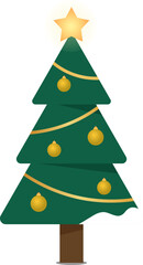 Fototapeta premium Minimalist Stylized Christmas Tree Illustration with Glowing Gold Star and Ornaments