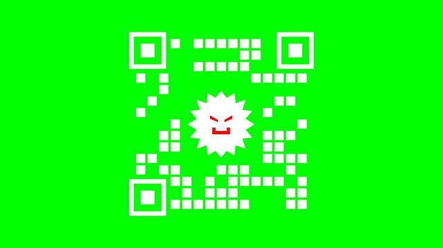 QR Code with Virus Icon on Green Screen Background.