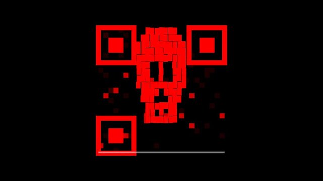 Red QR Code Scanning Process with Skull Overlay.