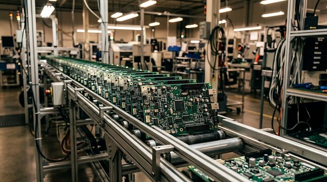 Automated manufacturing of electronic circuit boards on a conveyor line