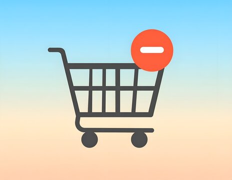 Shopping Cart Icon with Minus Symbol Vector Illustration on Gradient Background