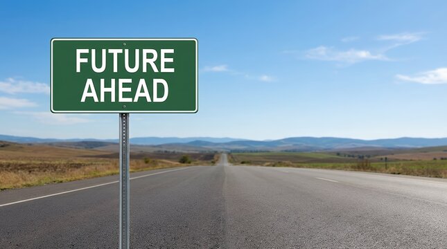 A future ahead road sign visualization showing a "Future Ahead" road sign for leadership and direction concepts 3D render future ahead road sign leadership future ahead road sign direction guide