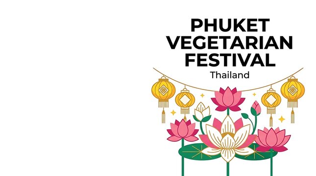 Phuket vegetarian festival banner with lotus blossoms and lanterns