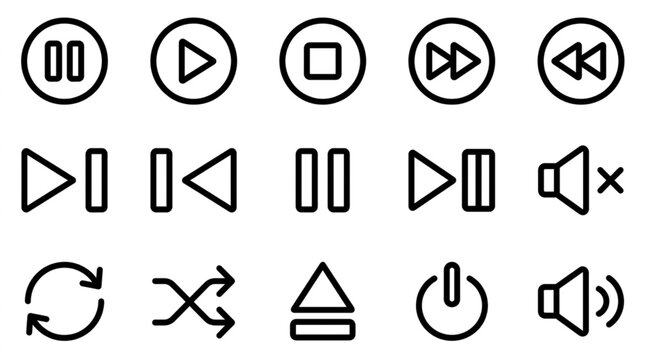 Collection of Music Player Icons and Symbols for Digital Media.
