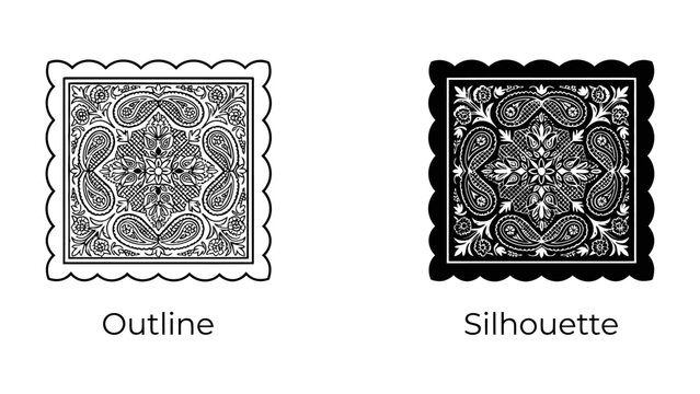 Bandana Pattern Outline and Silhouette