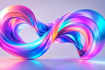 Naklejka premium Abstrakcyjna wstęga nieskończoności 3D z płynnym gradientem holograficznym, metaliczna falująca tekstura
