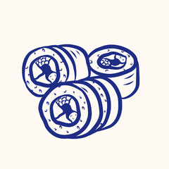 Japanese Sushi Roll Maki Set Hand Drawn Monoline Doodle Illustration © NurInayah