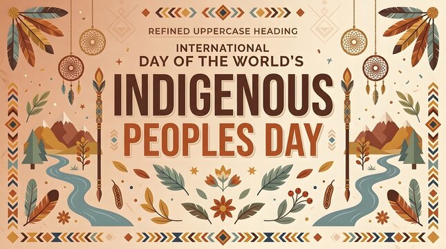 Floral ornament and feather illustration with indigenous peoples day typography