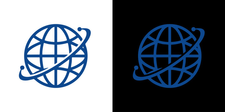 Abstract blue network globe logo design with connections and nodes, representing technology and global connectivity