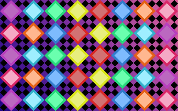 Colorful geometric seamless pattern with neon rhombuses and diamond shapes vector illustration on dark background