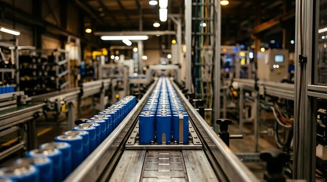 Automated production line for blue battery cells in a factory