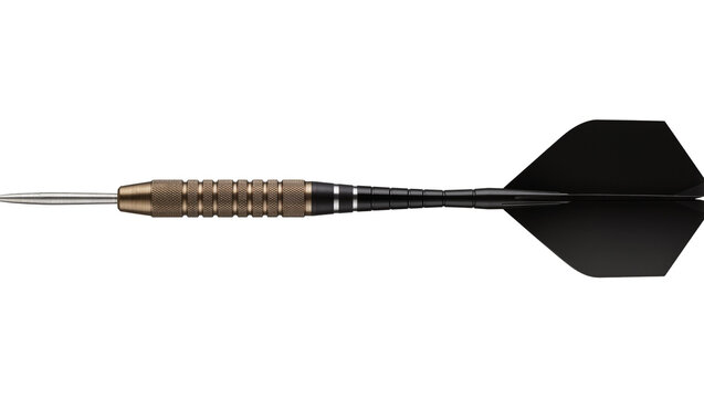 Metal dart with knurled grip and black fins, isolated on transparent background
